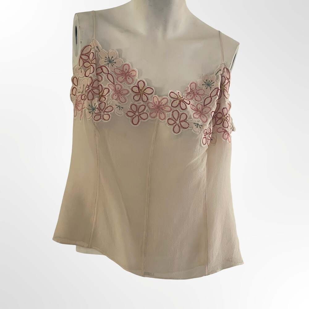 Fenn Wright Manson 100% Silk Camisole Top with Floral Embroidery and Applique